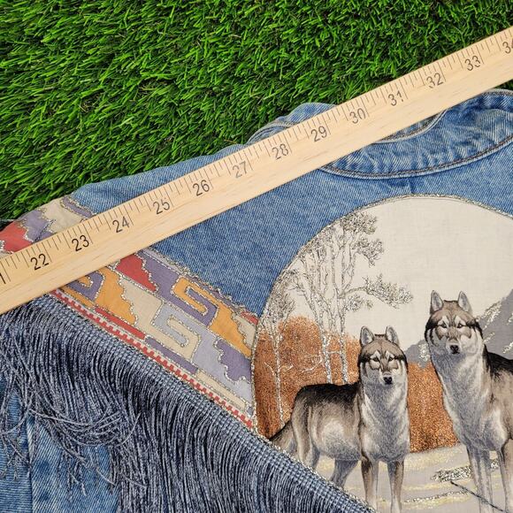Vintage Native-American Denim Jacket Womens L/XL 23x29 Baggy - Picture 5 of 15